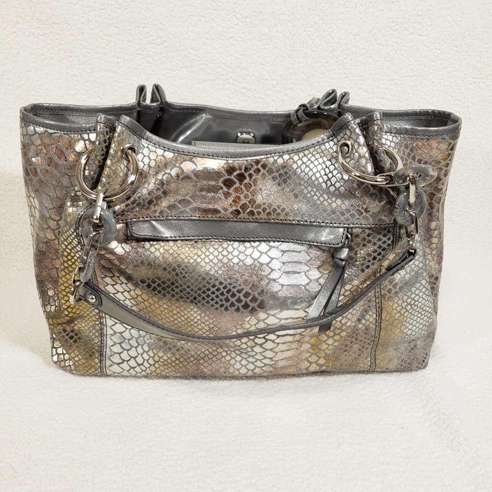Lifestyle by Sharif Studio Tote Bag Large Silver Metallic Snakeskin Handbag - Picture 8 of 16